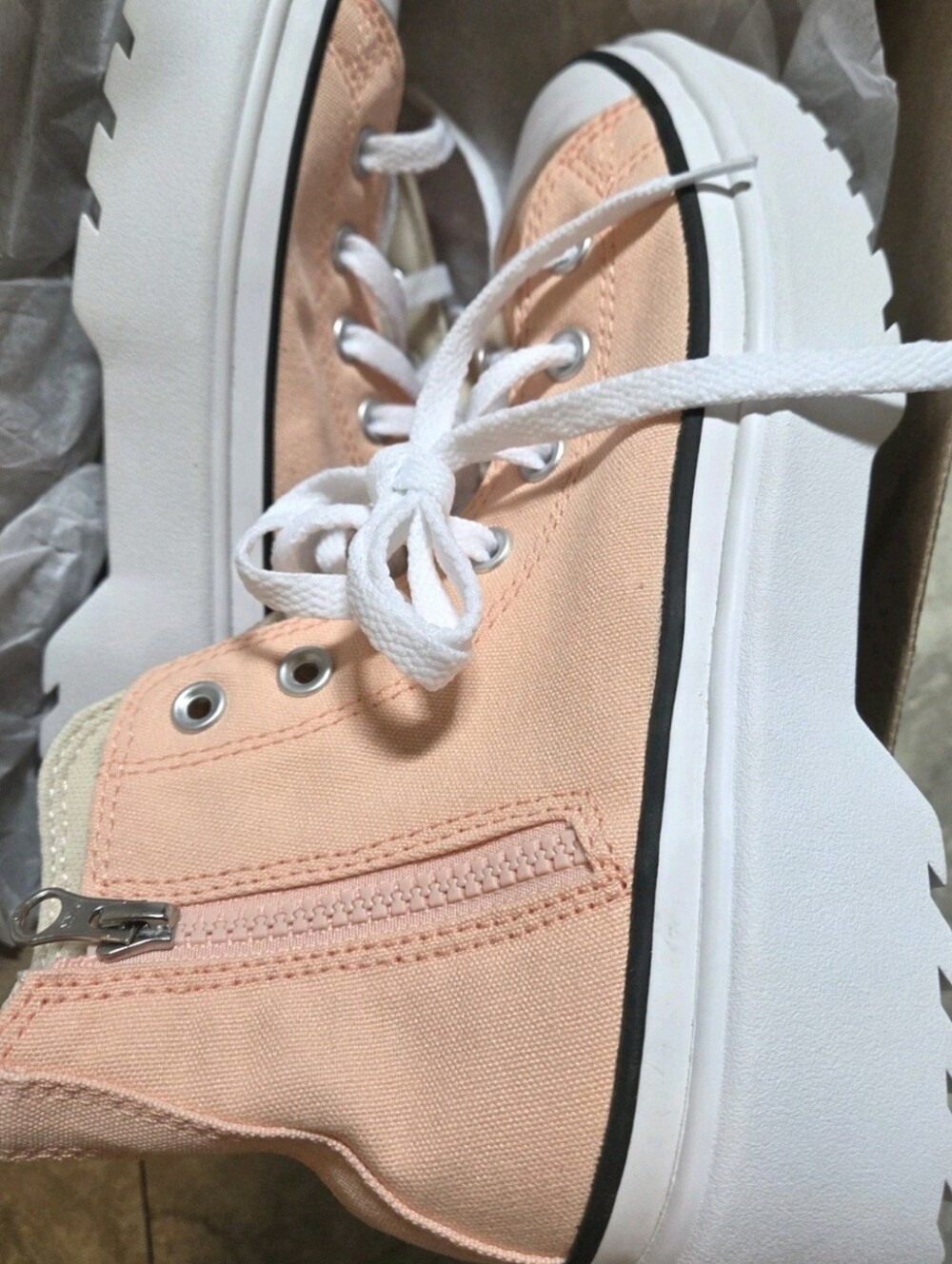 Converse Chuck Taylor All Star Platform HighTop Peach Canvas Zipper US Wmns 7.5 - Picture 7 of 12